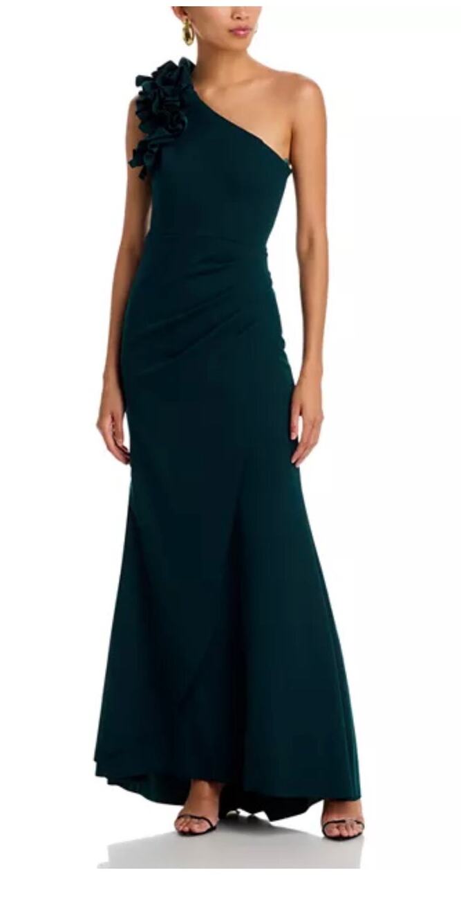NWT AQUA Formal Emerald Green One Shoulder Ruffle Mermaid Gown Dress Size 8